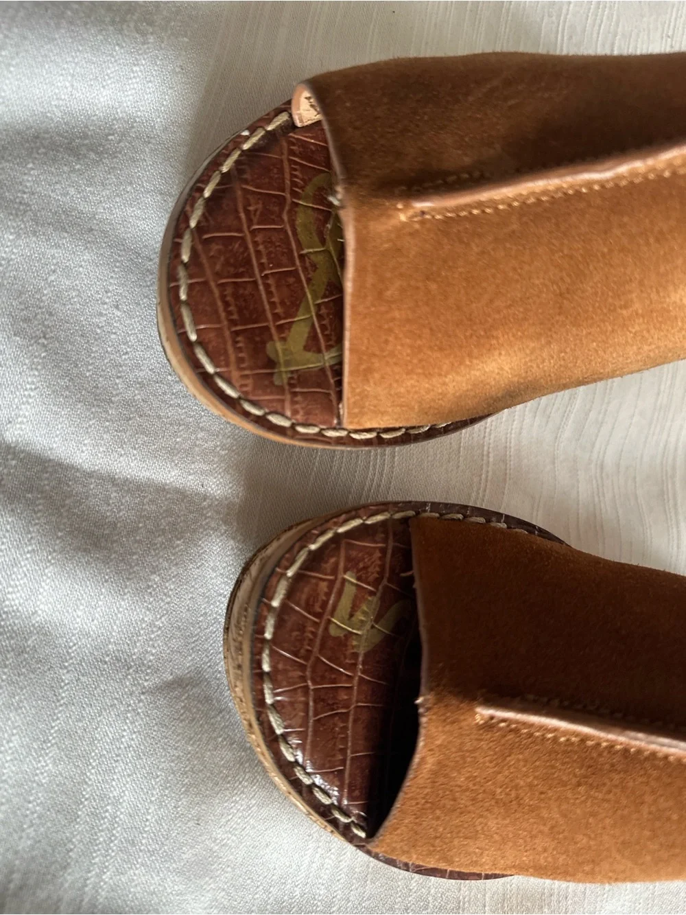 Sam Edelman Ranger Saddle Brown Suede Cork Platform Wedge Sandals | 8.5